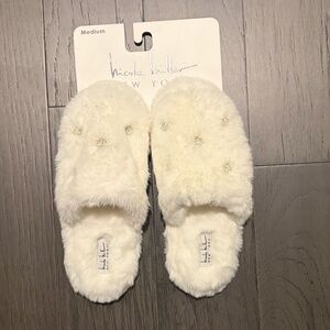 Nicole Miller White Furry Slippers
